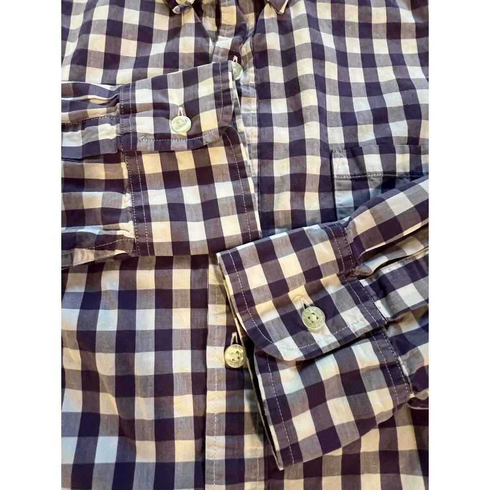 J.Crew Purple White Gingham Plaid Button Down Shirt Men's L 100% Cotton 24182